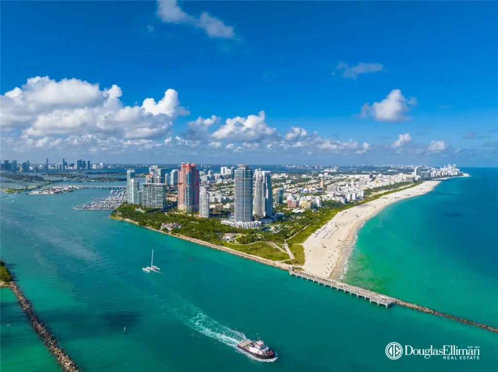 Aerial view of Continuum South Beach luxury oceanfront condos in Miami Beach, showcasing exclusive waterfront living and prime real estate opportunities for sale.