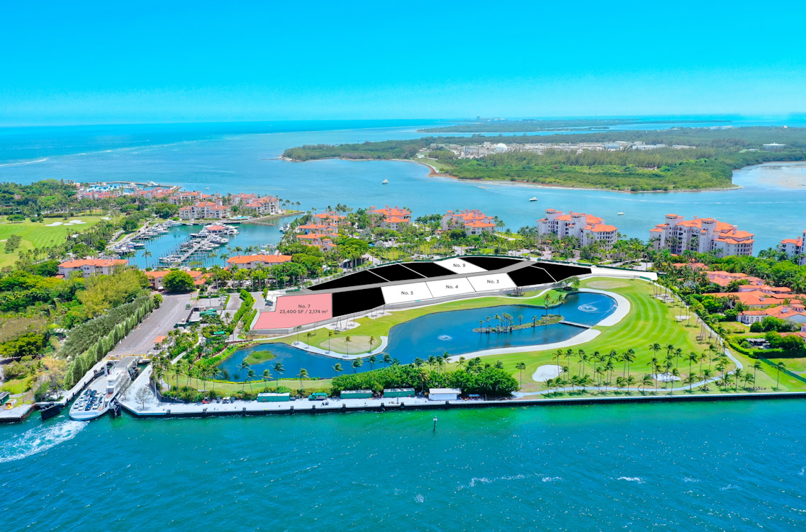 Fisher Island Miami aerial view of luxury mansion estates - property values affected by eminent domain fuel depot dispute 2026