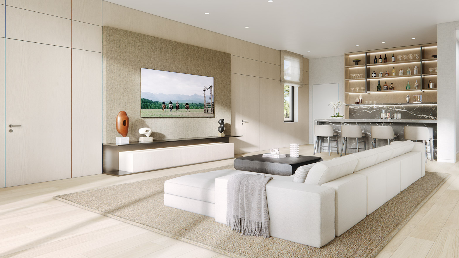 Luxury interior at The Mansions on Fisher Island Miami - marble wet bar showcasing ultra-luxury lifestyle for high-net-worth buyers
