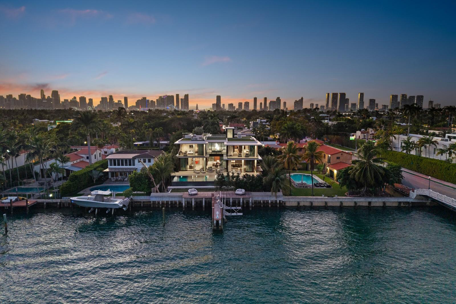 Miami Beach waterfront home for sale with private boat dock and bay views