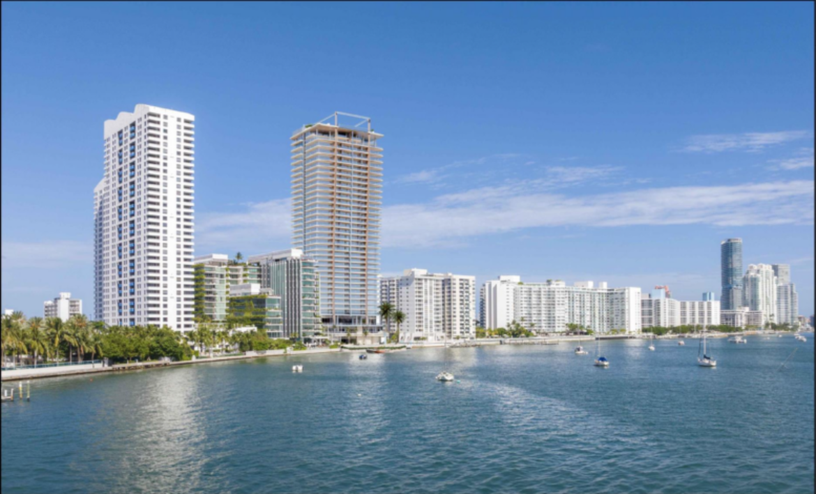 1250 West Avenue Miami Beach exterior rendering showing the 330-foot bayfront luxury condo tower designed by ODP Architecture and developed by Terra on South Beach