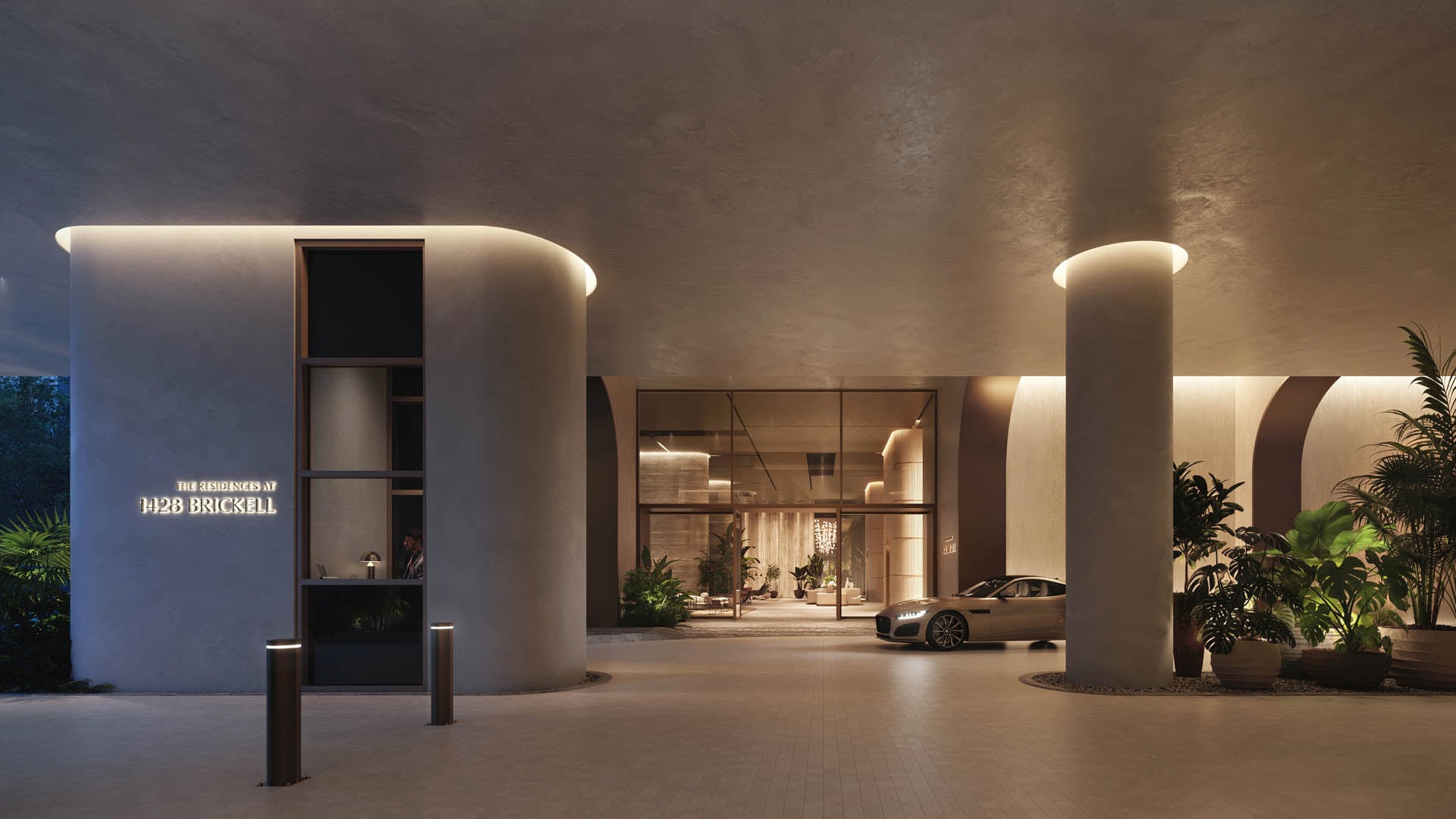 1428 Brickell porte-cochere grand entrance designed by Antonio Citterio featuring luxury arrival experience