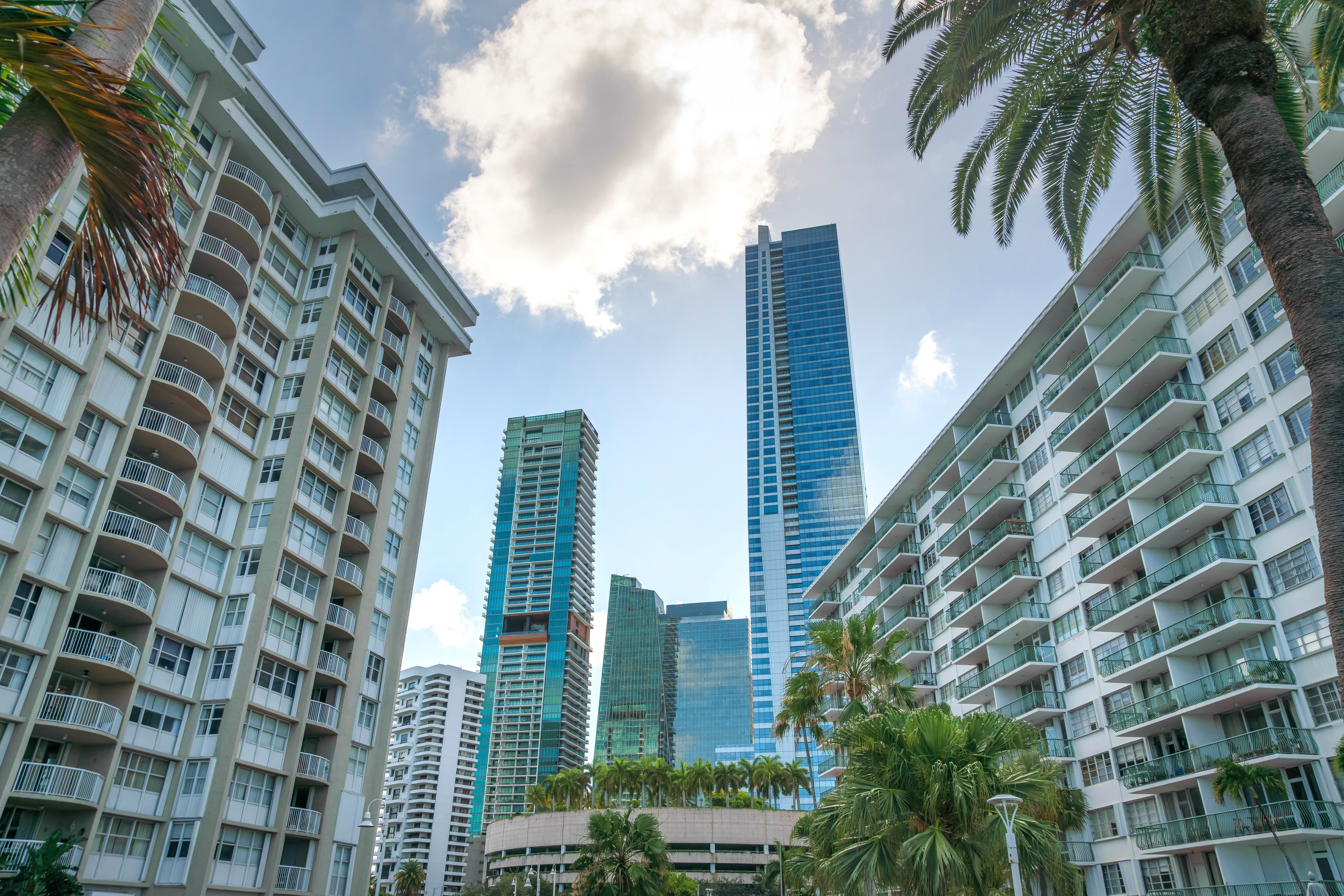 Luxury high-rise condominium residences along the waterfront in Miami, Florida