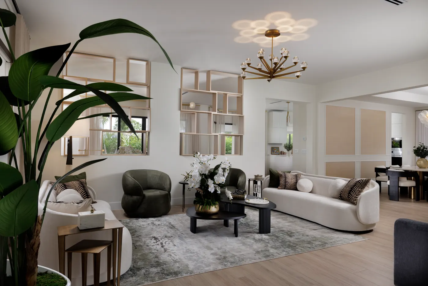 Living room of the furnished Piedra model home at Greenview at Presidential